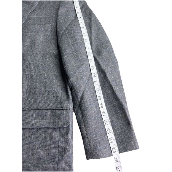 Tasso Elba Blazer Mens XL (46L) Windowpane Check Tweed Gray Sport Jacket - Picture 13 of 14